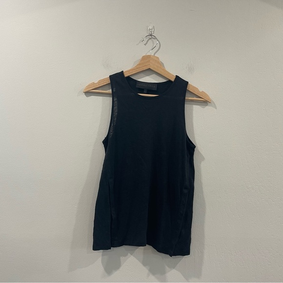 Kendall + Kylie Black Linen Sleeveless Side Button Slit Top Sz Small - Picture 2 of 6